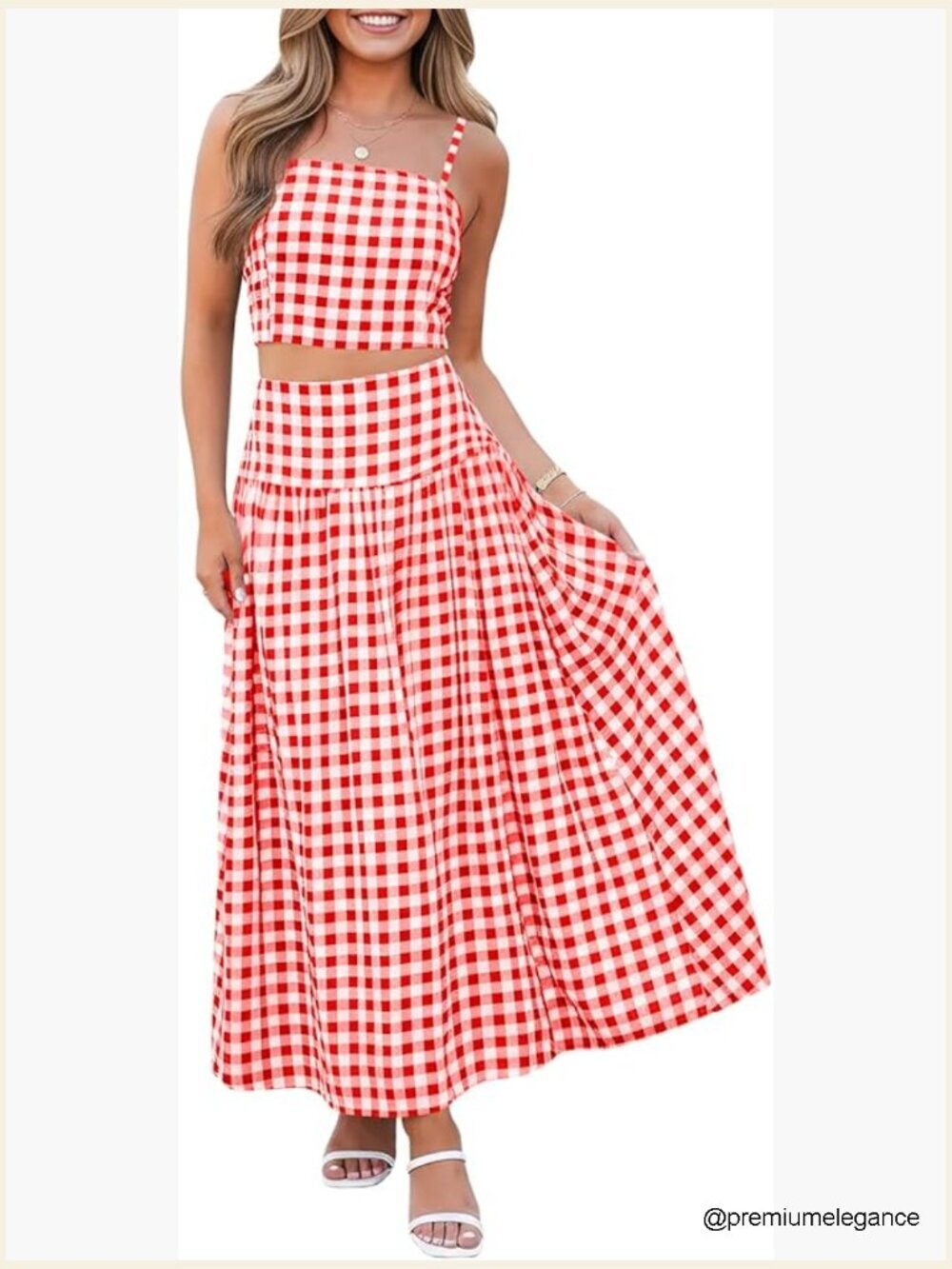 2 Piece Crop Tank & Midi Skirt Set Summer Gingham